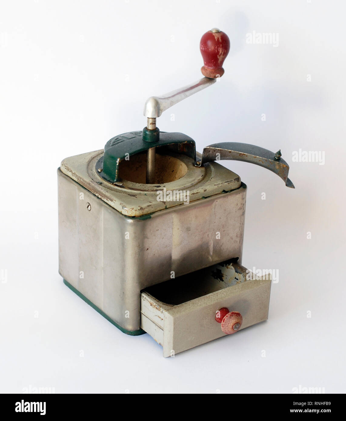 Vintage metal grinder for coffee, Elma brand, Made in Spain Stock Photo