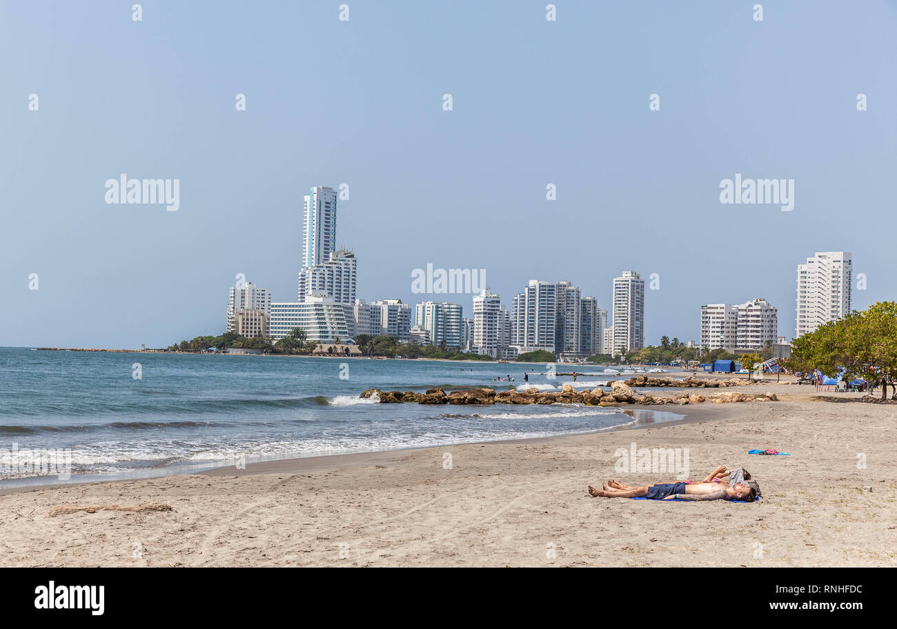 Beach of Barrio Castillo Grande, Cartagena de Indias, Colombia Stock