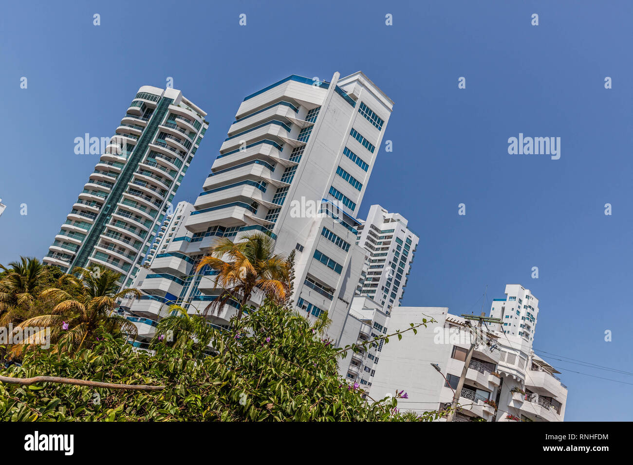 Tall buildings rooftops in barrio Castillo Grande, Cartagena, Colombia