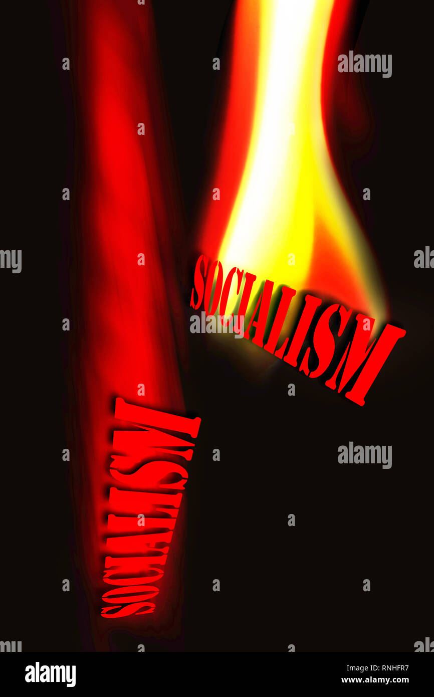 Socialism on fire and falling fast. Stock Photo