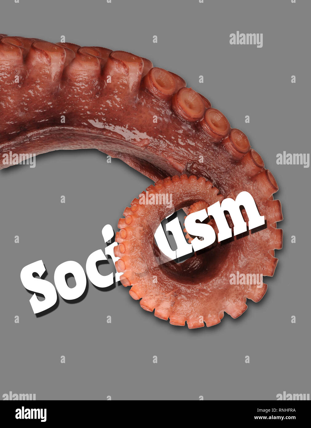 Socialism going down under the army of a creapy octopus Stock Photo