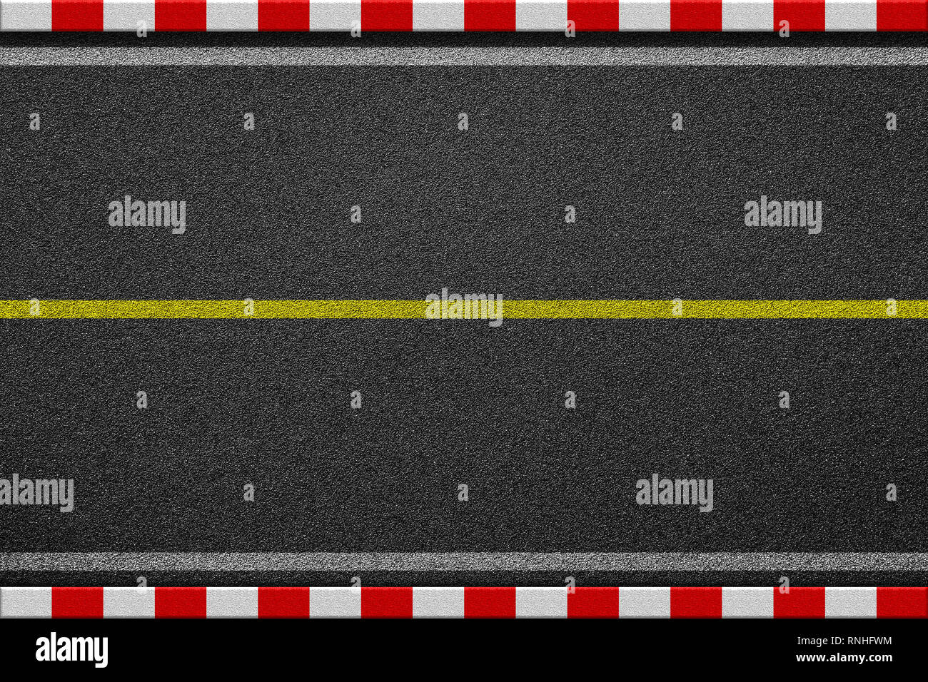 Red Bitumen Footpath White line marking sign on black asphalt road. Red and white line on ...