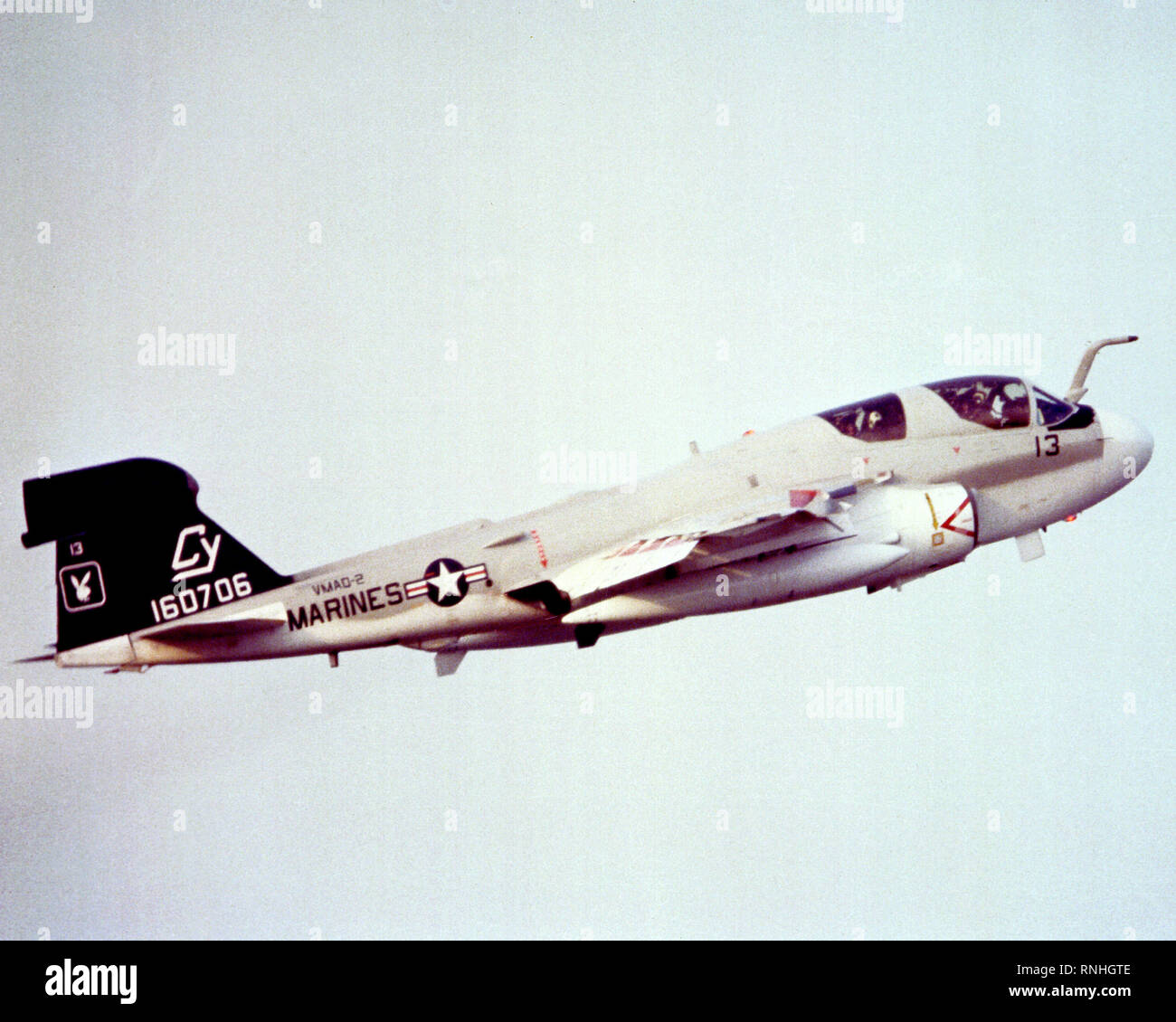 1980 - An air-to-air right side view of a Marine EA-6B prowler aircraft during Exercise Cope North '80 Stock Photo
