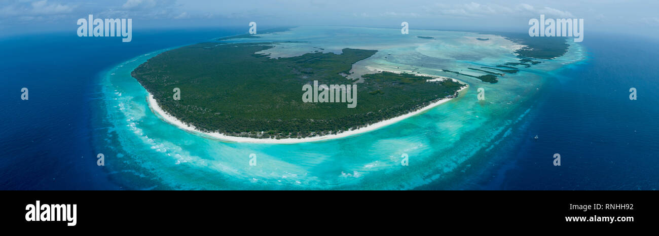 Aerial of Aldabra Atoll, Seychelles Stock Photo