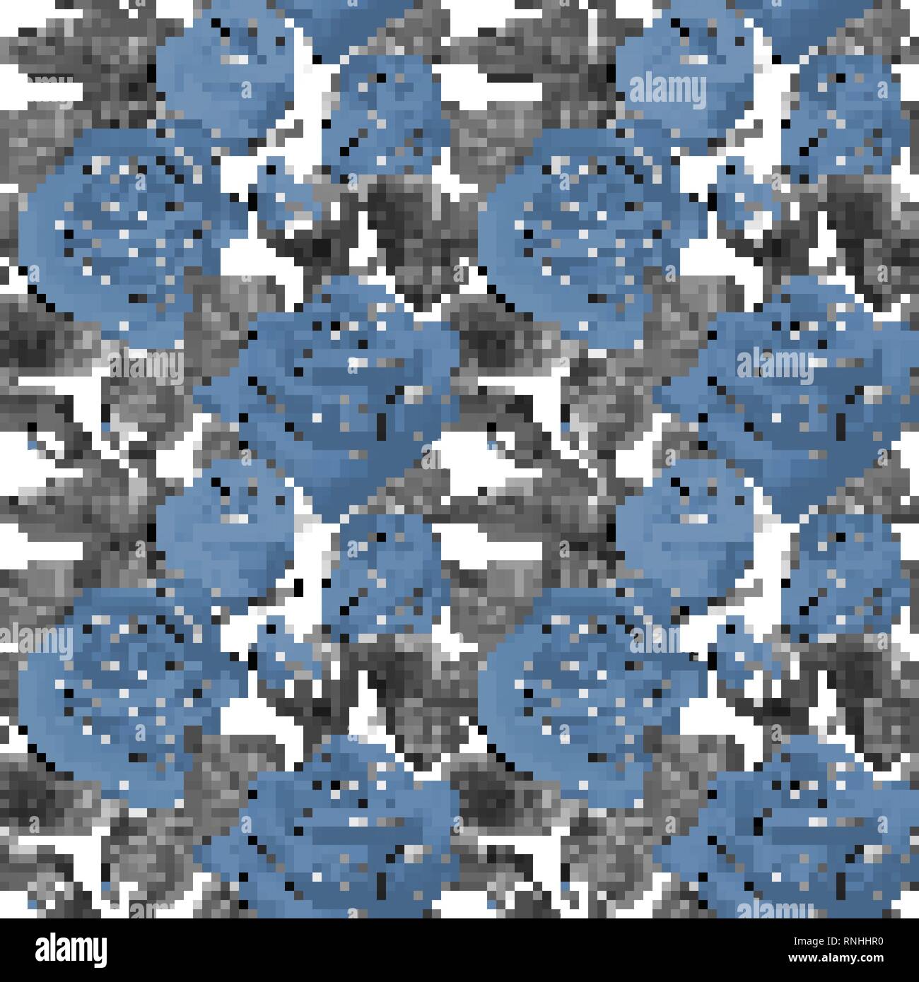 Seamless wallpaper pattern with of blue roses and silver details ...