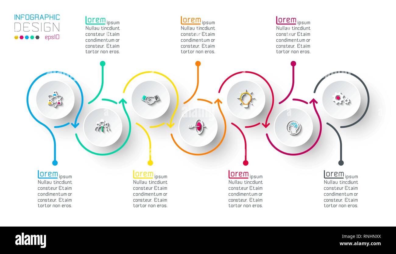 Circle label infographic with step by steps. Stock Vector
