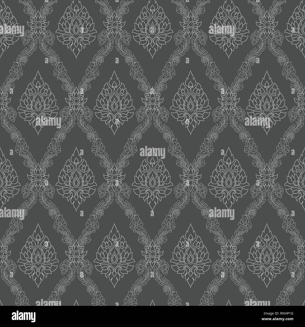 Seamless lined pattern thai art background decoration. Stock Vector