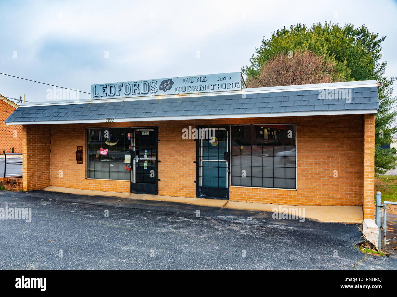 HICKORY, NC, USA-2/17/19: Ledford's Trading Post specializes in sales and repair of antique and historically traditional firearms. Stock Photo