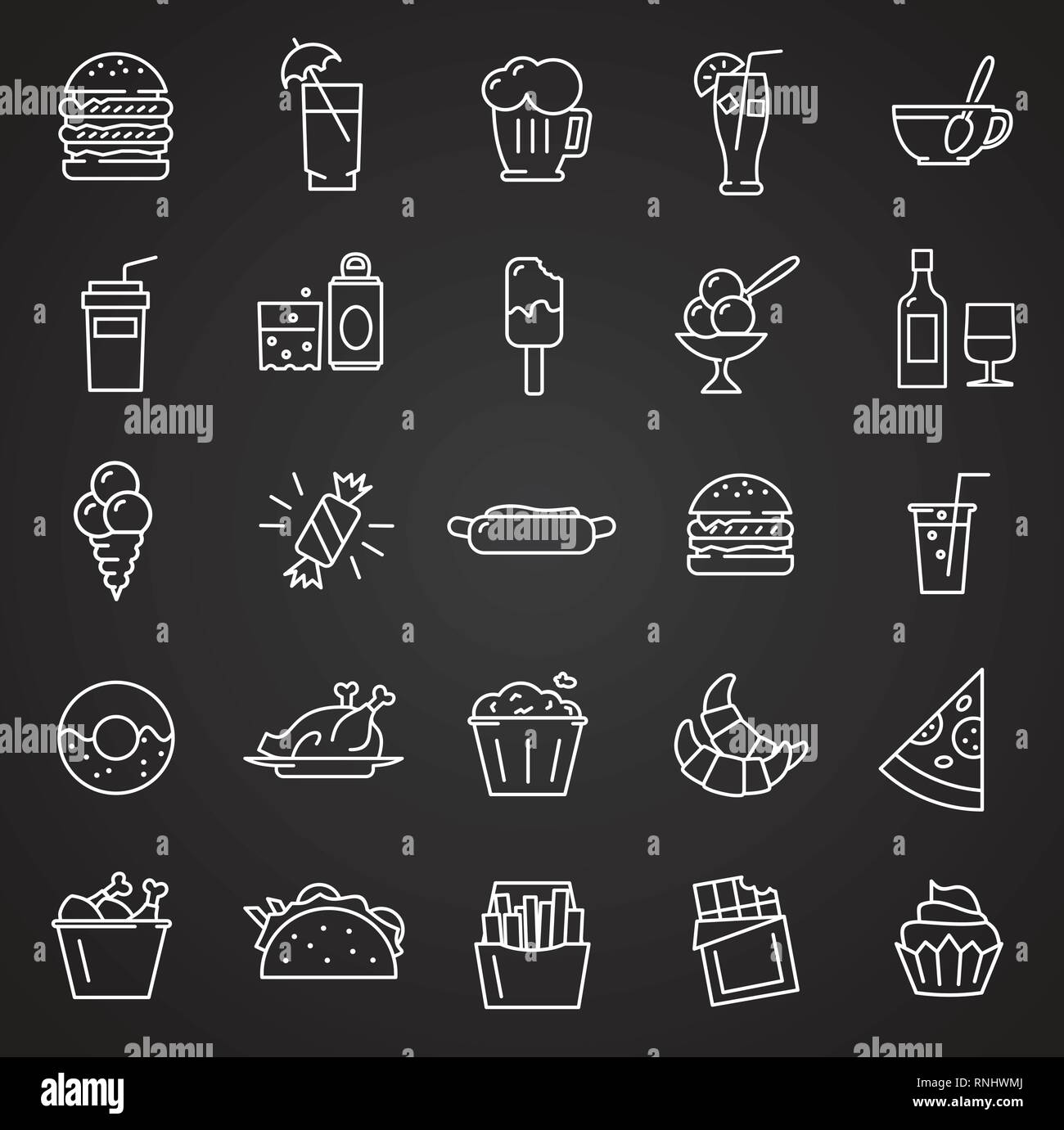 Fastfood outline icons set on black background for graphic and web design,  Modern simple vector sign. Internet concept. Trendy symbol for website  design web button or mobile app Stock Vector Image &