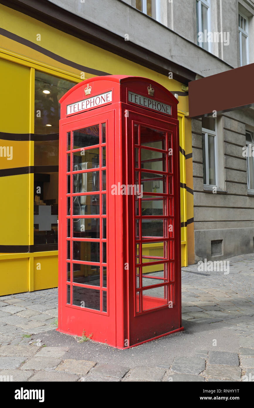 Famous British Icon Red Telephone Booth Cabin Communication Stock Photo -  Alamy