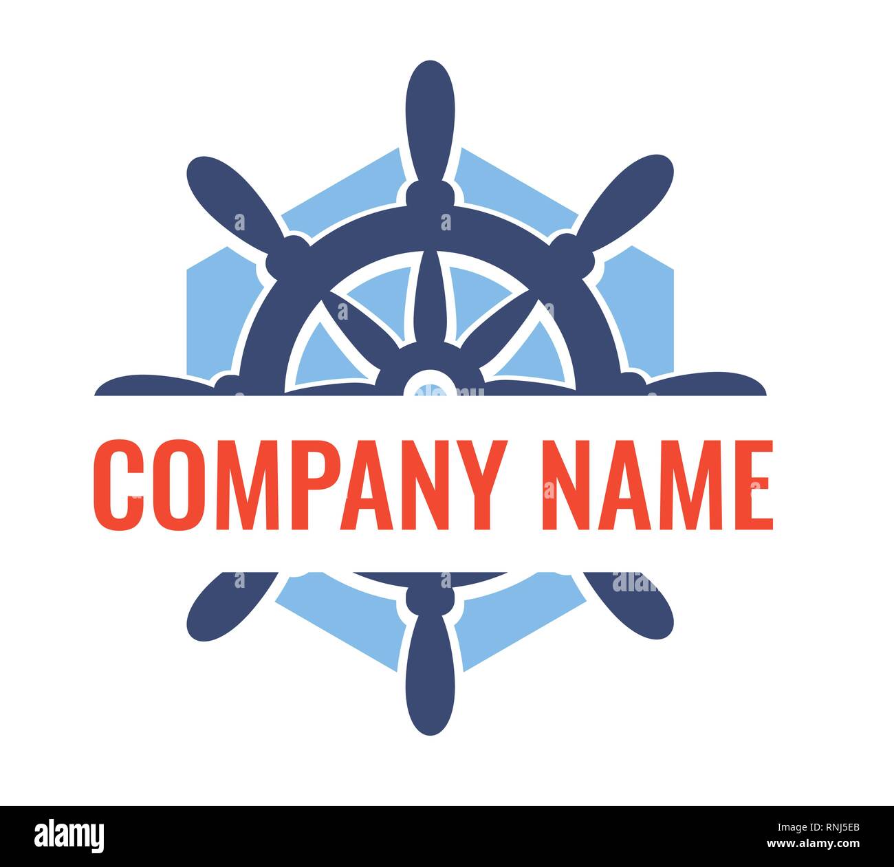 Ship Steering Wheel badge for travel company. Vector illustration isolated on white. Logo symbol for strong business company that appreciates style. D Stock Vector