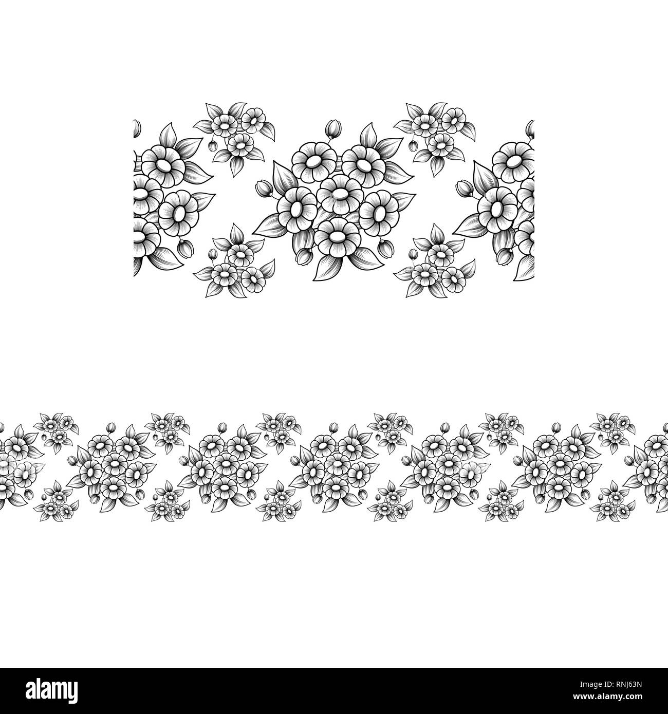 Black outline flowers pattern isolated on white background Stock Vector