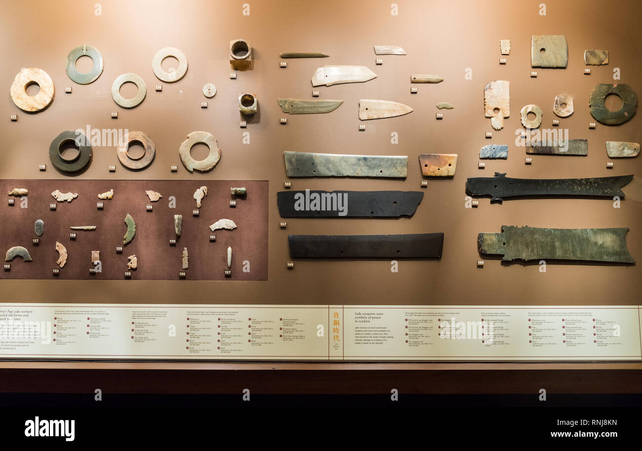 Jade artifacts in display. The Field Museum, Chicago, Illinois, USA