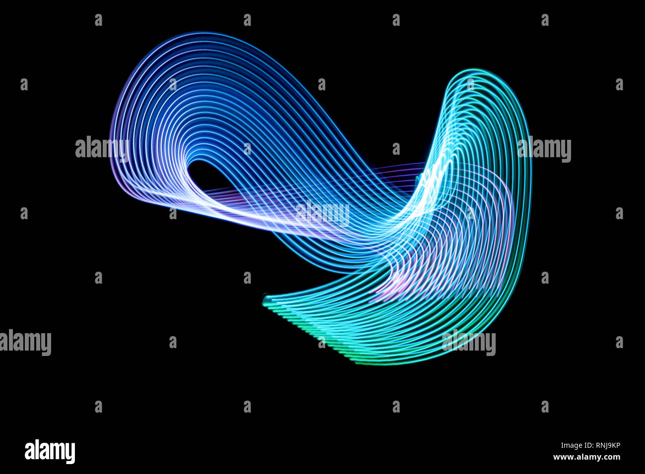 Abstract rainbow neon glowing crossing lines pattern. Dark background ...