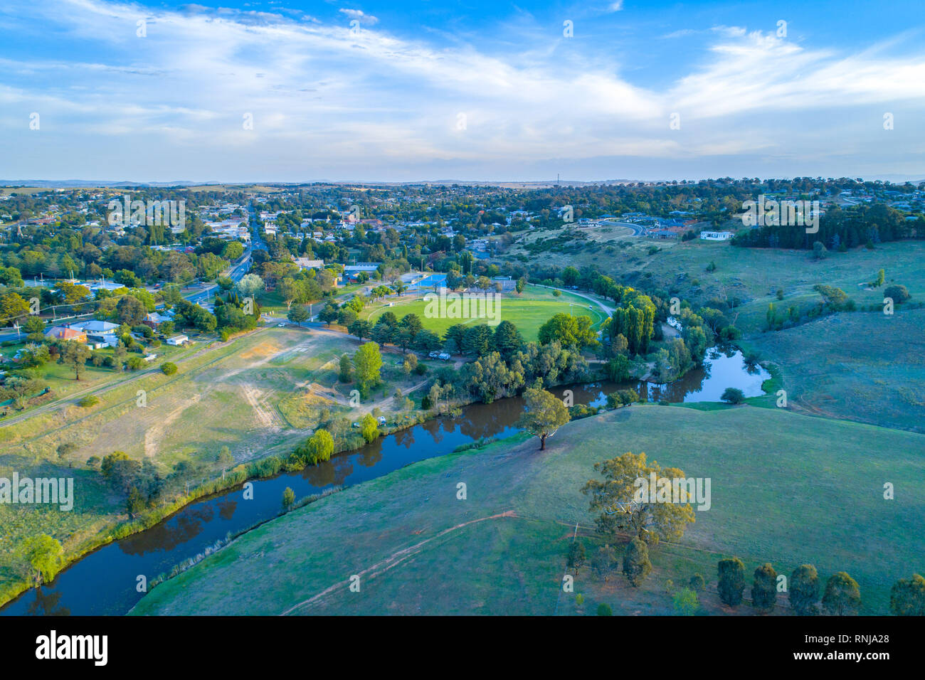 Yass River and grasslands rural area in New South Wales Stock Photo