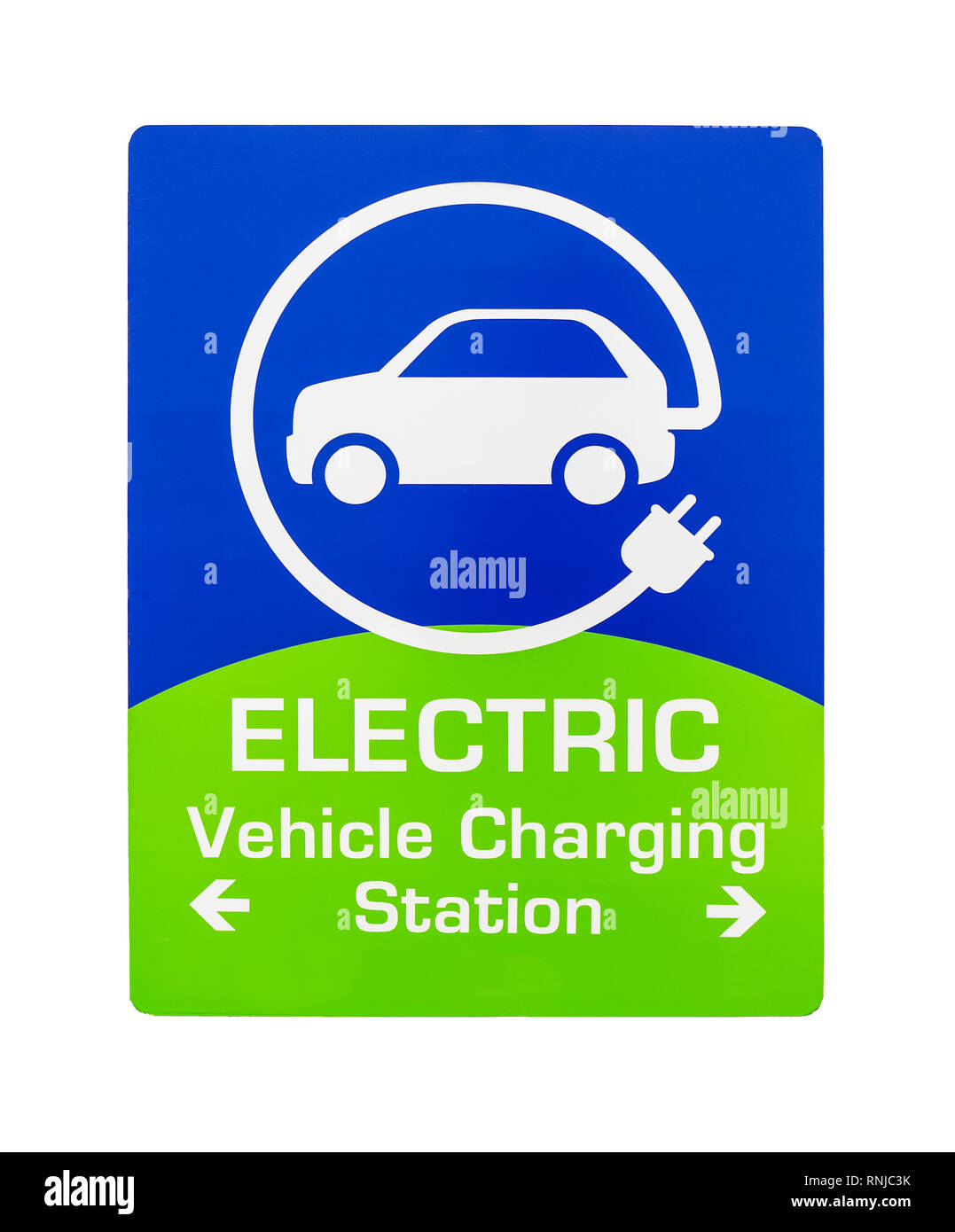Road sign with EV charging station on white background Stock Photo