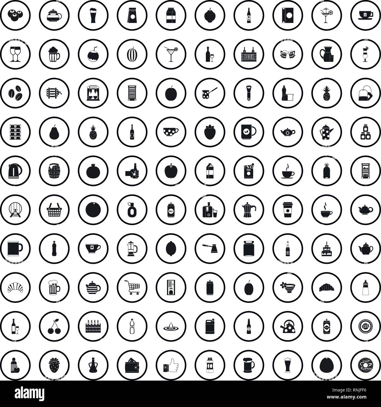 100 beverage icons set in simple style  Stock Vector