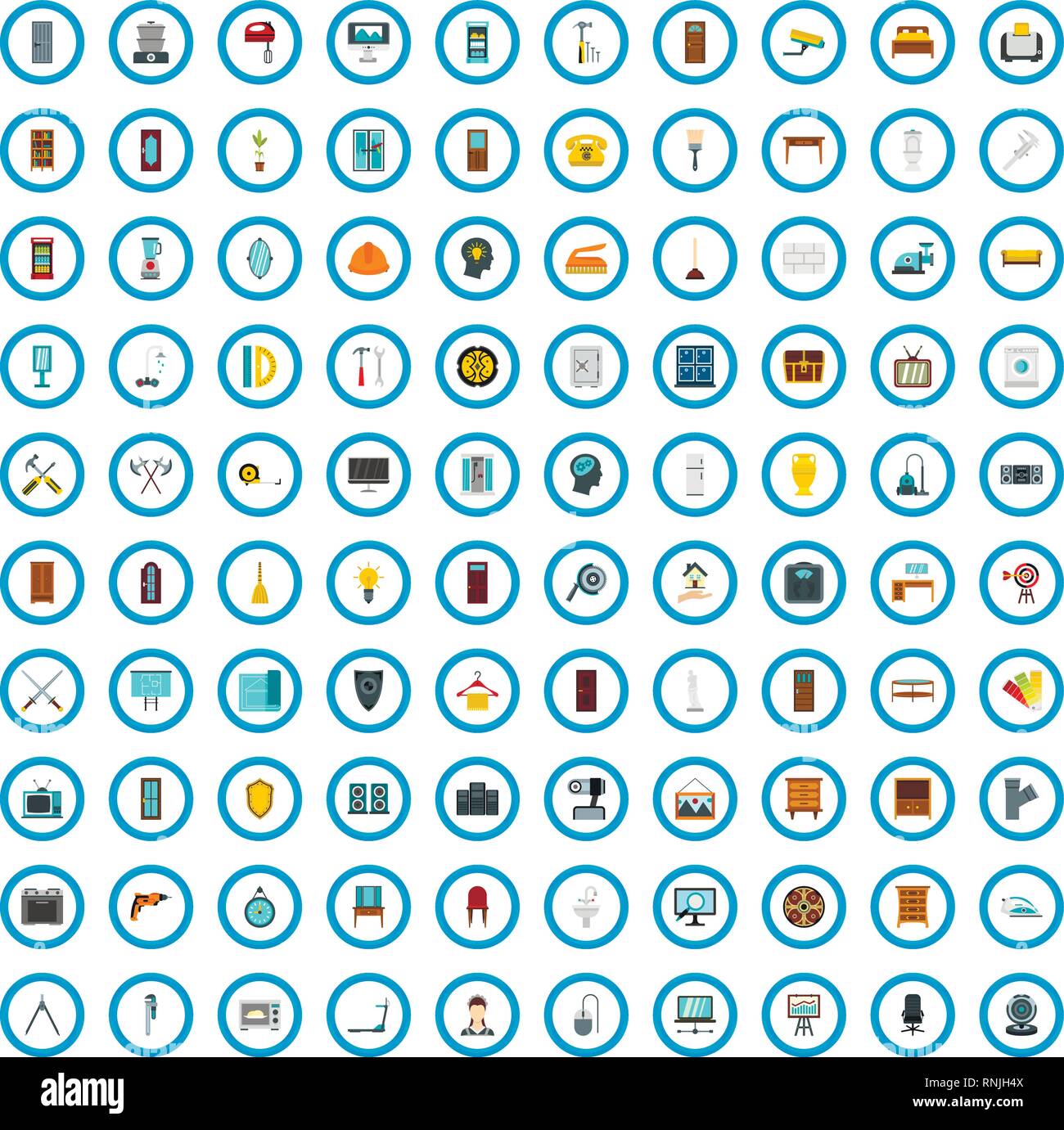 100 apartment mastery icons set, flat style Stock Vector Image & Art ...
