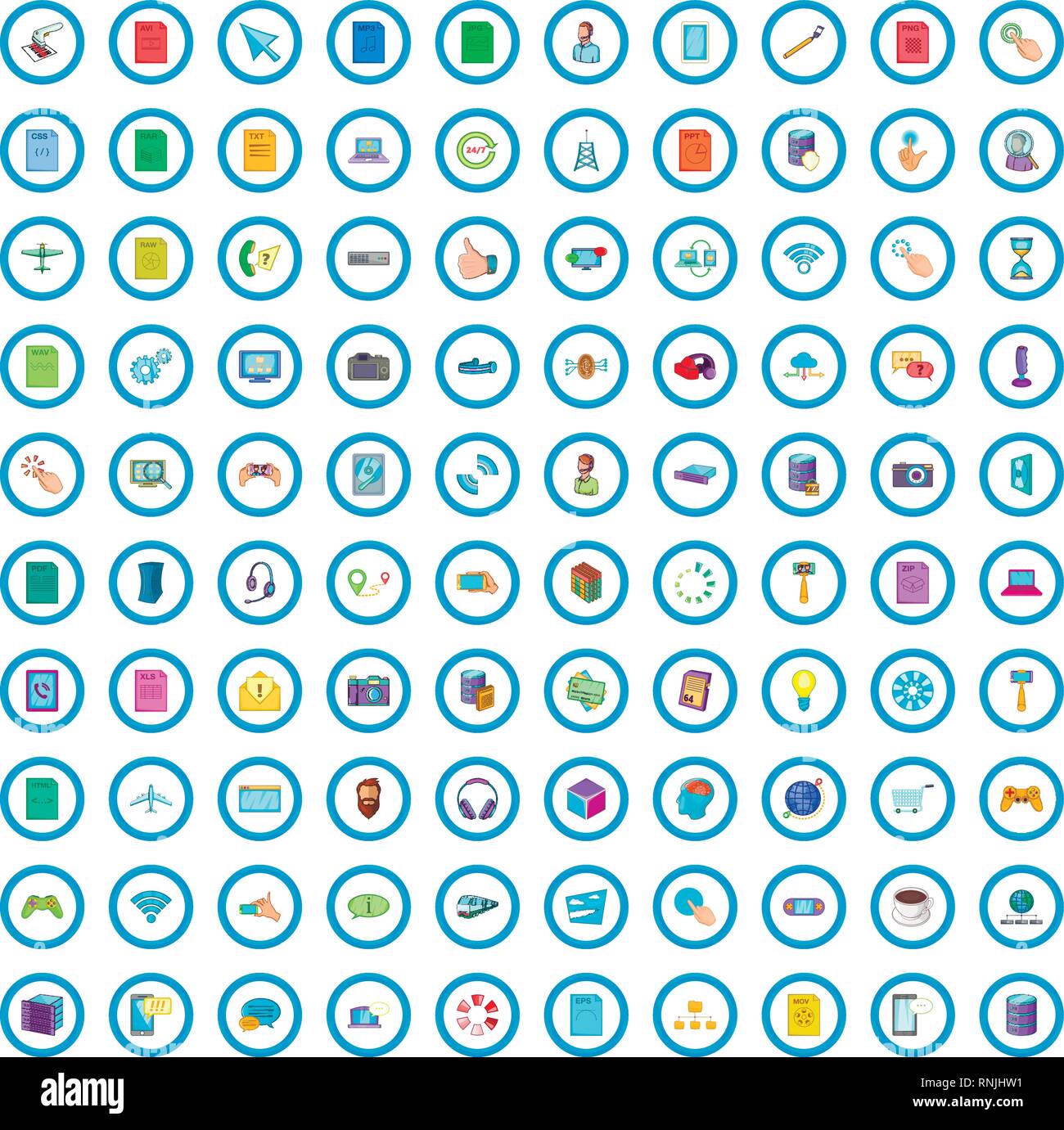 100 app icons set, cartoon style Stock Vector
