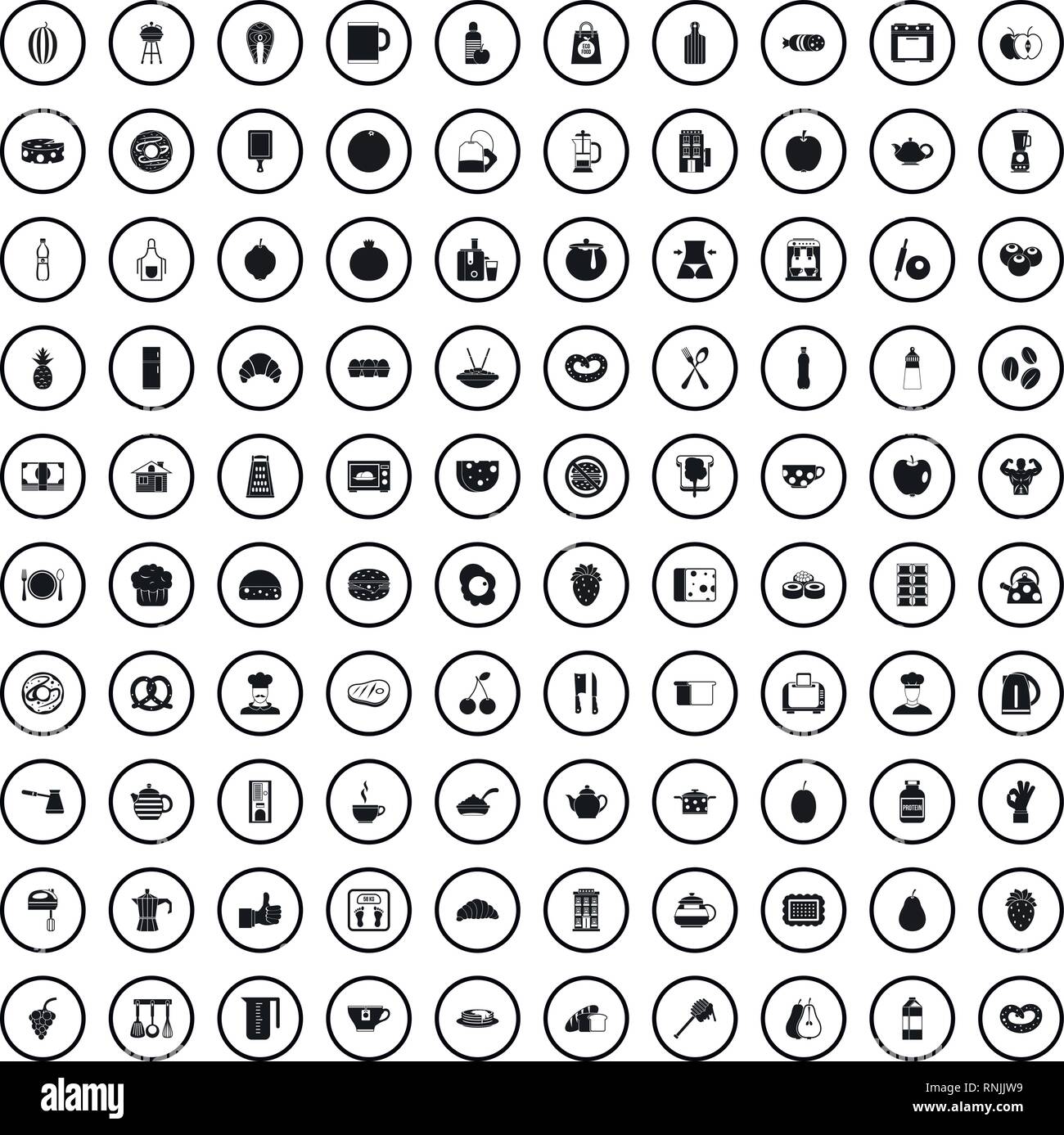 100 breakfast icons set in simple style Stock Vector