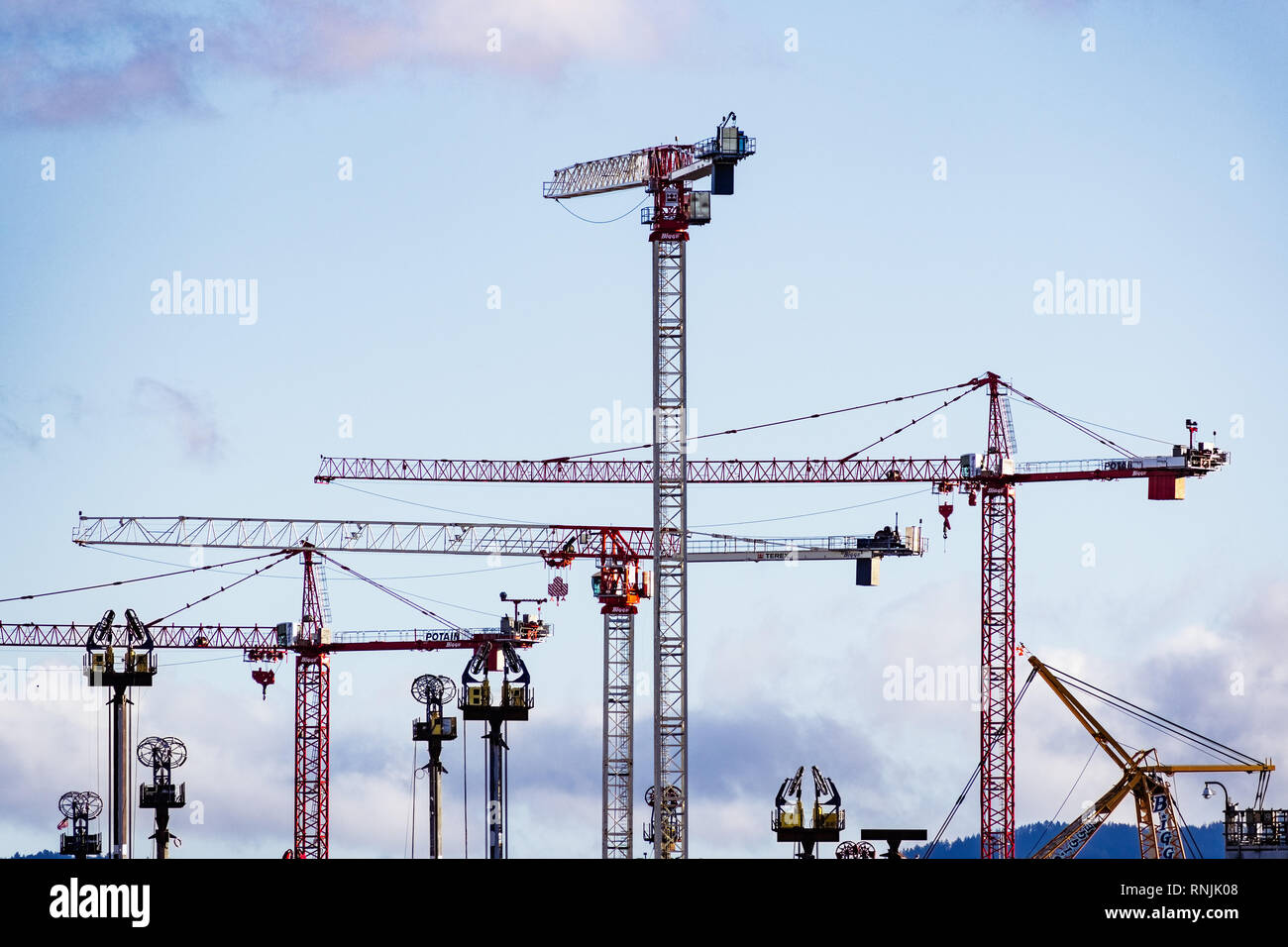 February 17, 2019 Mountain View / CA / USA - Large Bigge cranes at a construction site in south San Francisco bay area Stock Photo