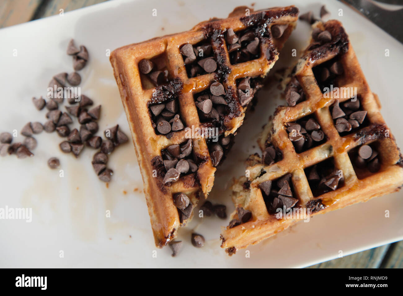 Chocolate chip waffle Stock Photo