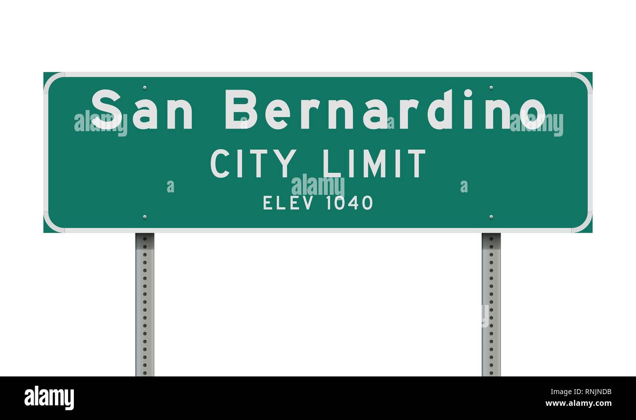 Vector illustration of the San Bernardino City Limits green road sign