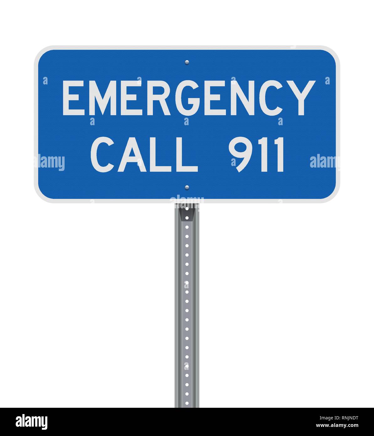 Vector illustration of the Emergency Call 911 blue road sign Stock Vector