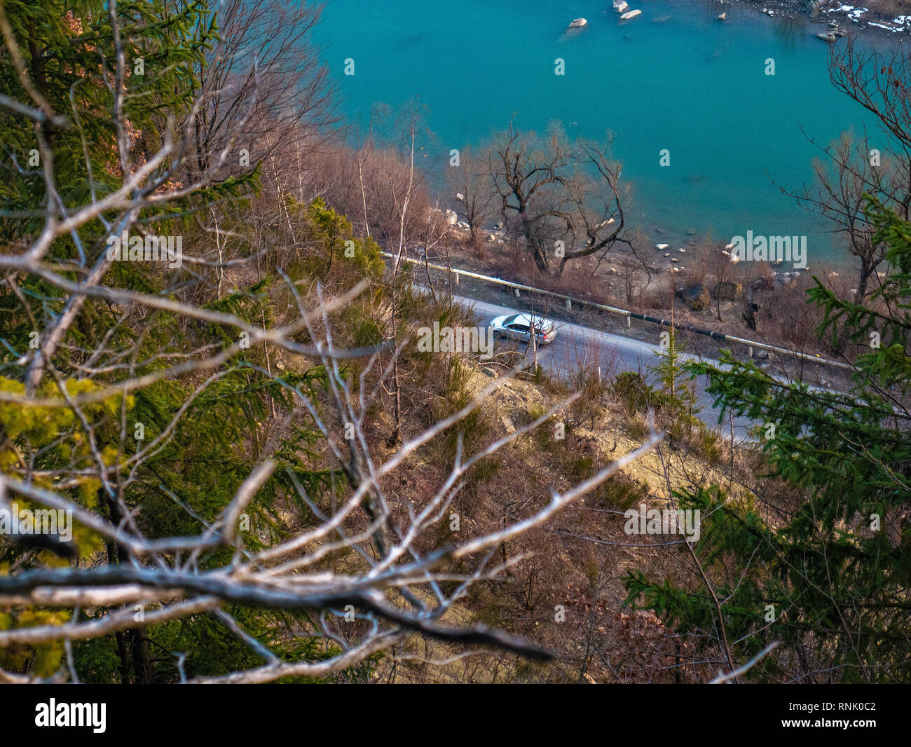 Mountain river valley landscape. Mountain valley river panorama