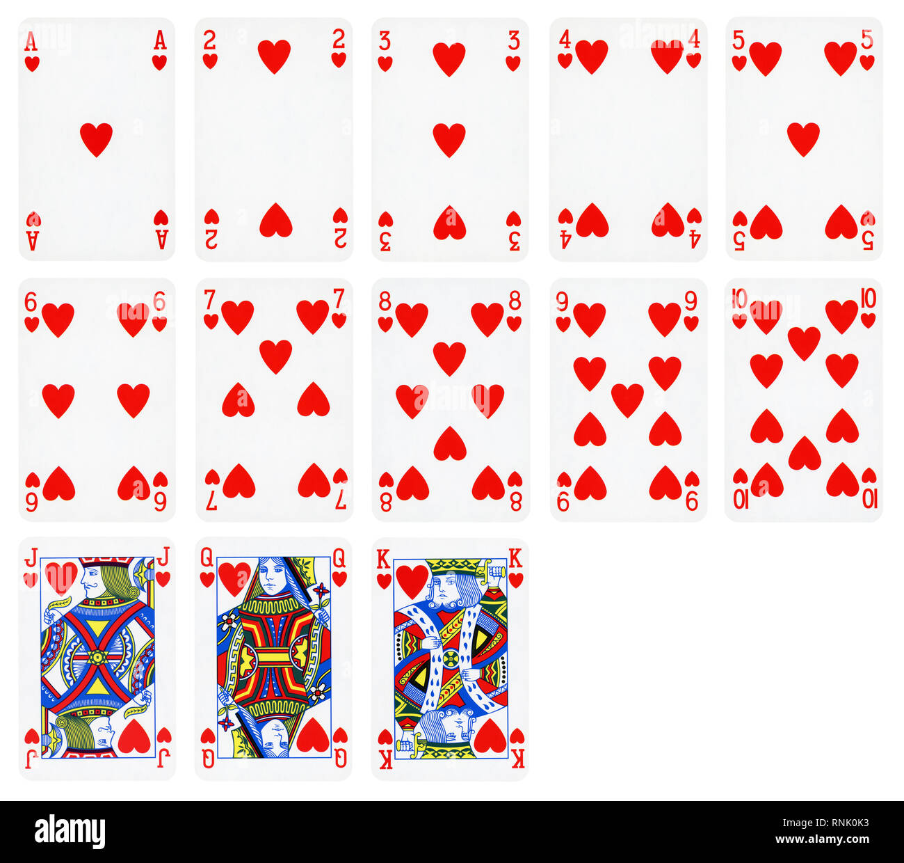 Playing cards of Hearts suit isolated on white background - High quality. Stock Photo