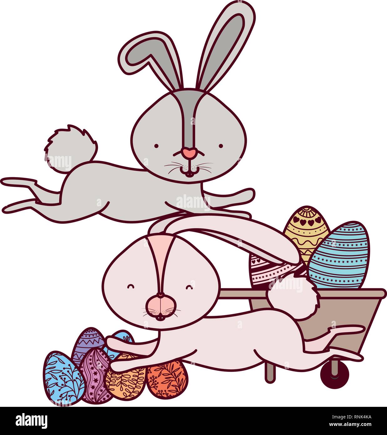 bunnies with wheelbarrow and easter egg icon Stock Vector Image & Art ...