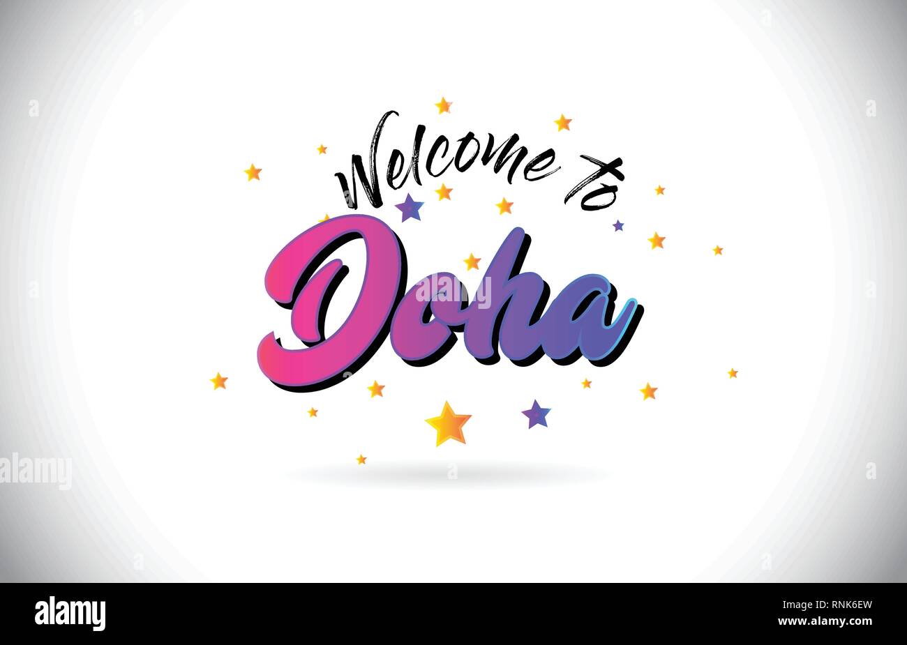 Doha Welcome To Word Text with Purple Pink Handwritten Font and Yellow ...