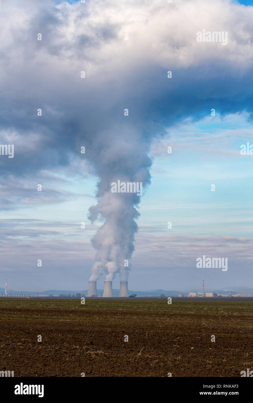 Cooling towers of nuclear power plant (NPP) Jaslovske Bohunice (EBO) in Slovakia. Clouds of