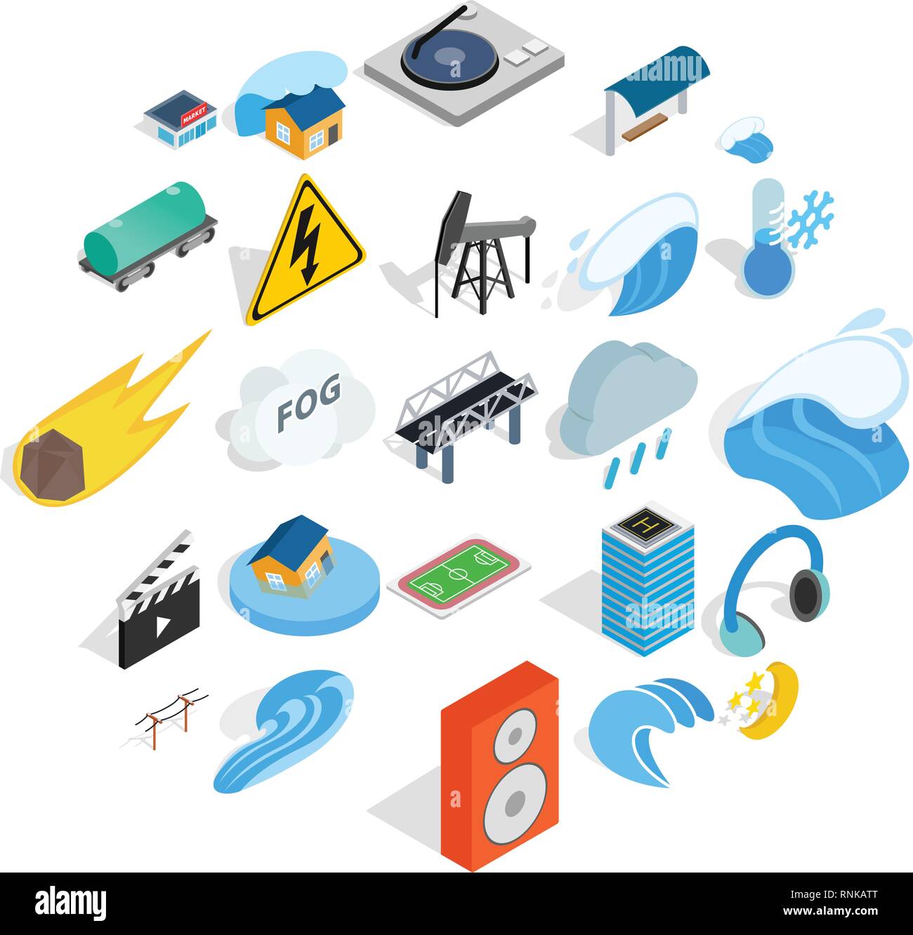 Might icons set, isometric style Stock Vector