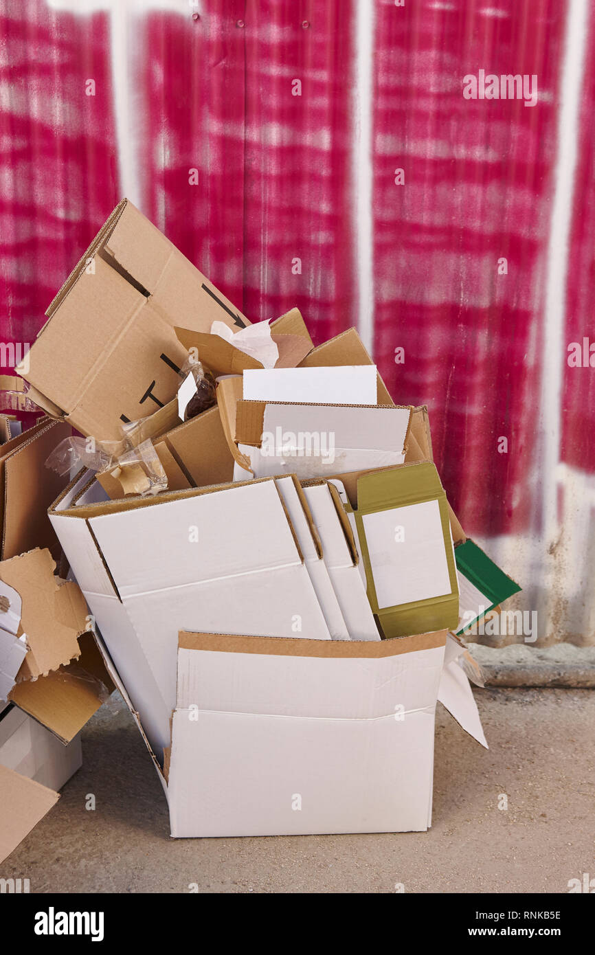 Cardboard boxes garbage on the street. Environmental conservation