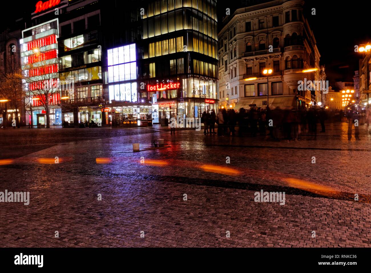 Evening at the Wenceslas square in Prague with protest for animal rights Stock Photo