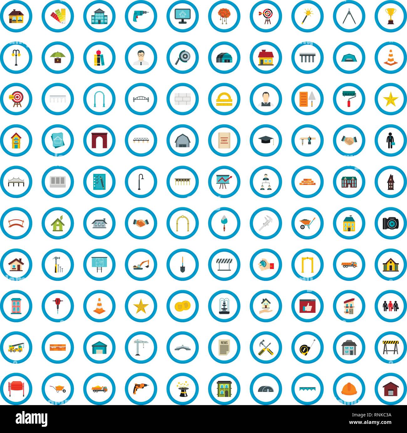 100 architecture mastery icons set, flat style Stock Vector Image & Art ...