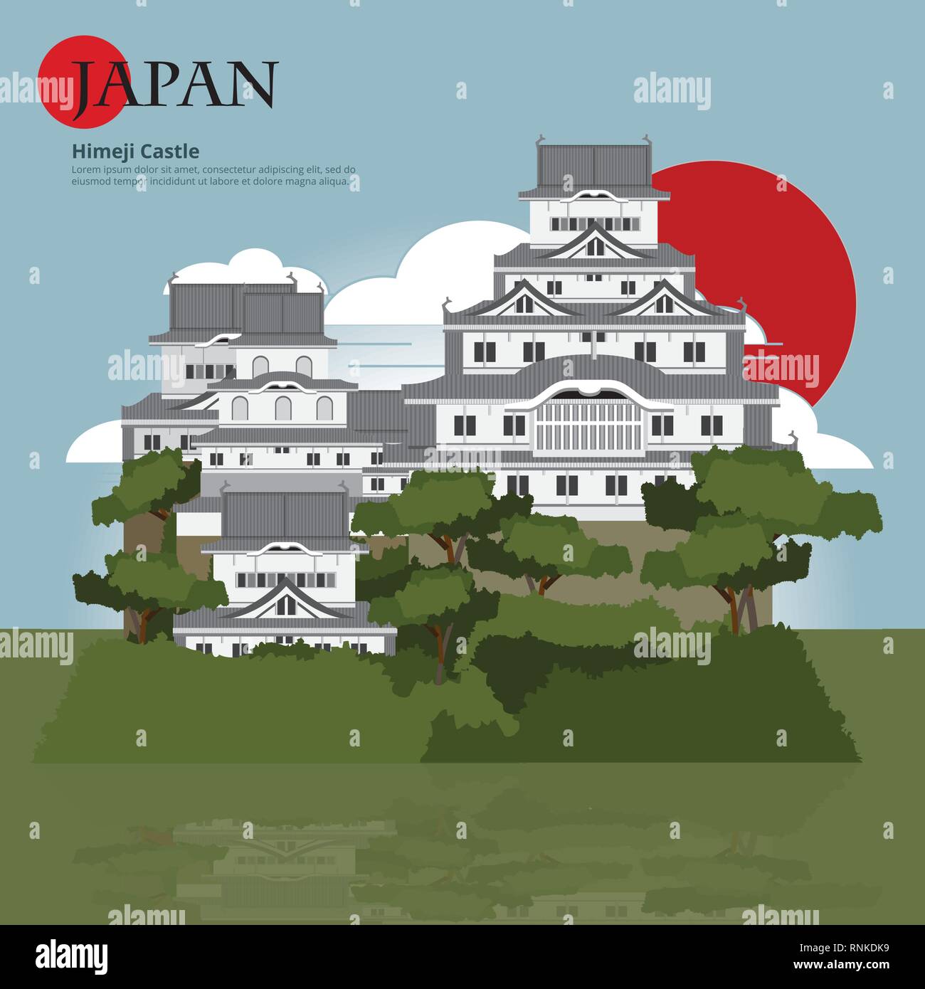 Himeji Castle Japan Landmark and Travel Attractions Vector Illustration