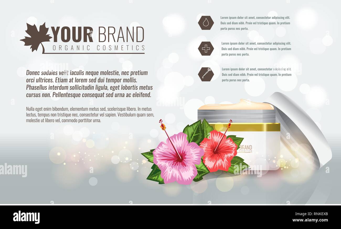 Beautiful hydrating facial cream with tropic flower and leaf mock up