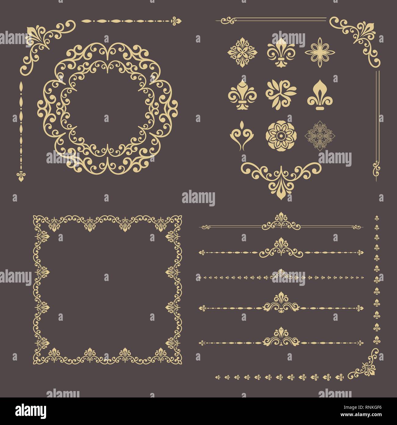 Vintage Set of Vector Horizontal, Square and Round Elements Stock ...