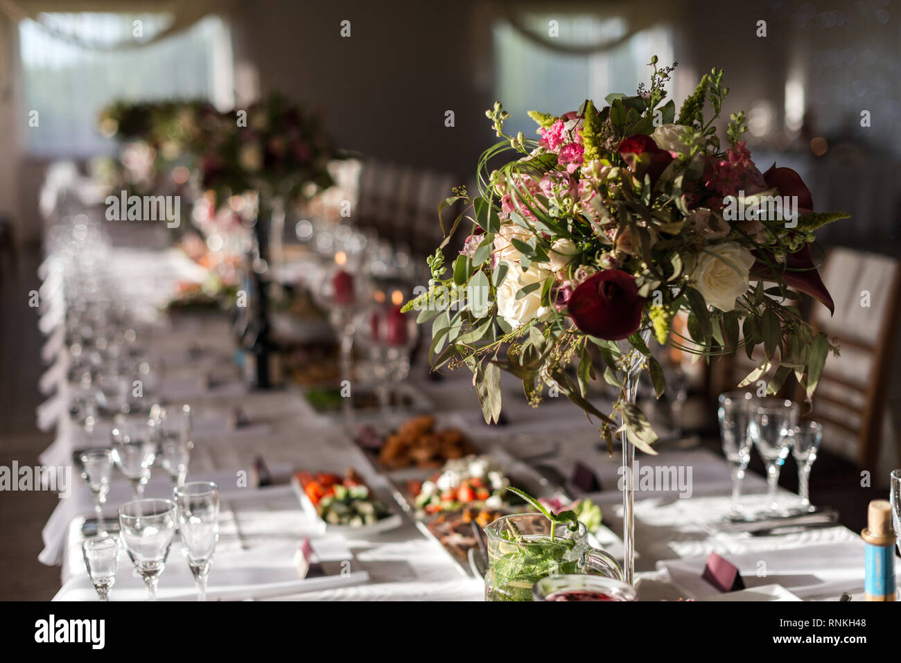 Wedding Birthday Reception Decoration Chairs Tables And Flowers