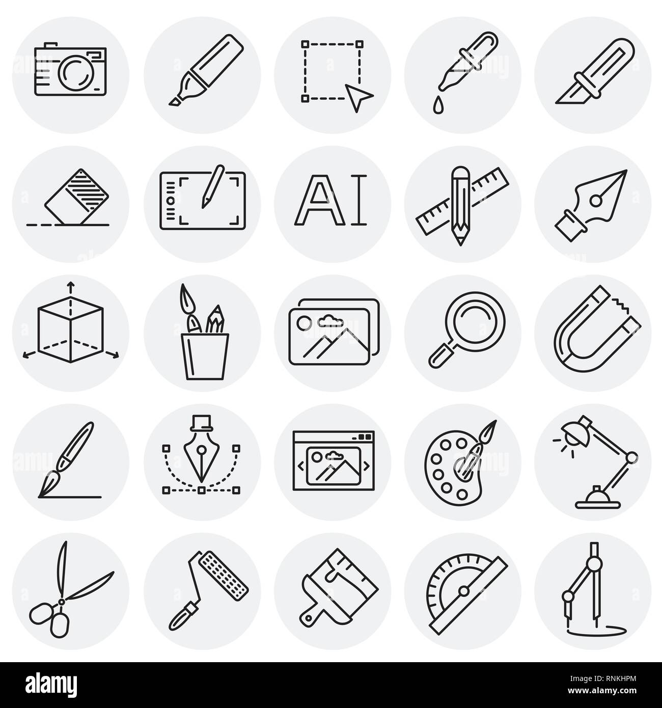 Graphic design line icons set on circles background for graphic and web ...