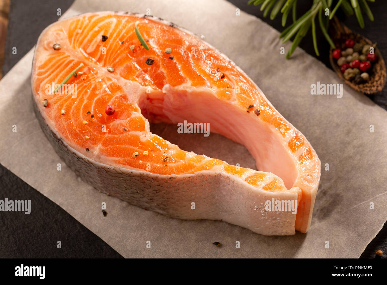 Fresh salmon fish piece, raw food Stock Photo - Alamy