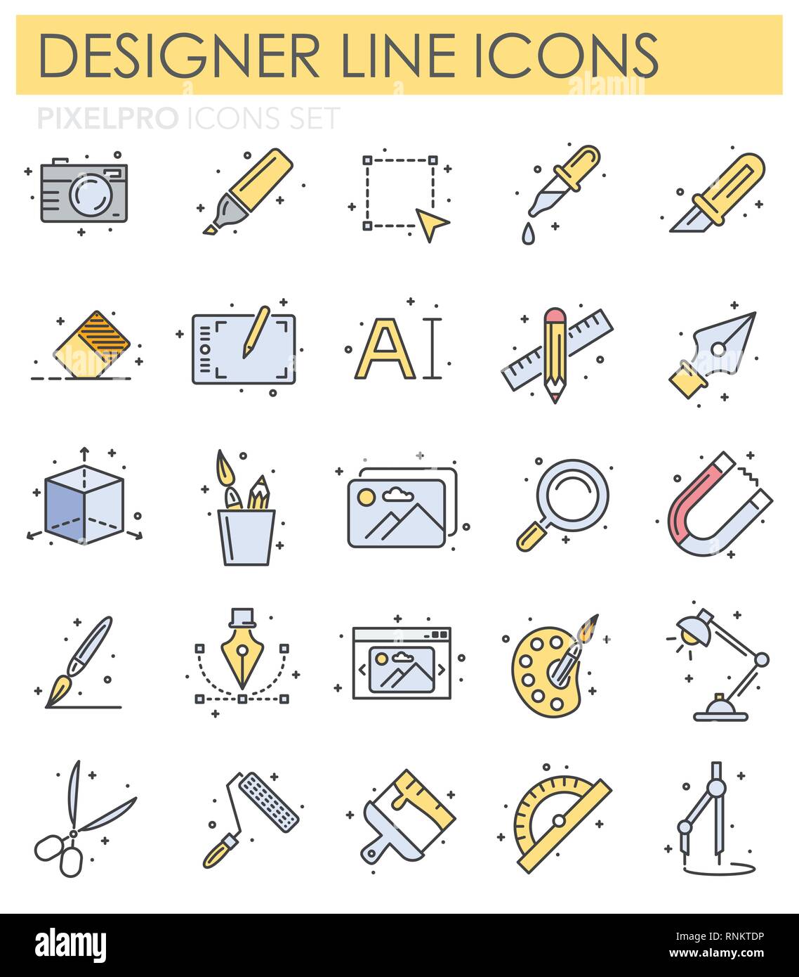 Graphic design line icons set on white background for graphic and web ...