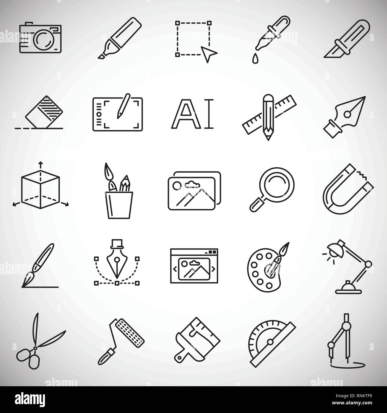 Graphic design line icons set on white background for graphic and web ...
