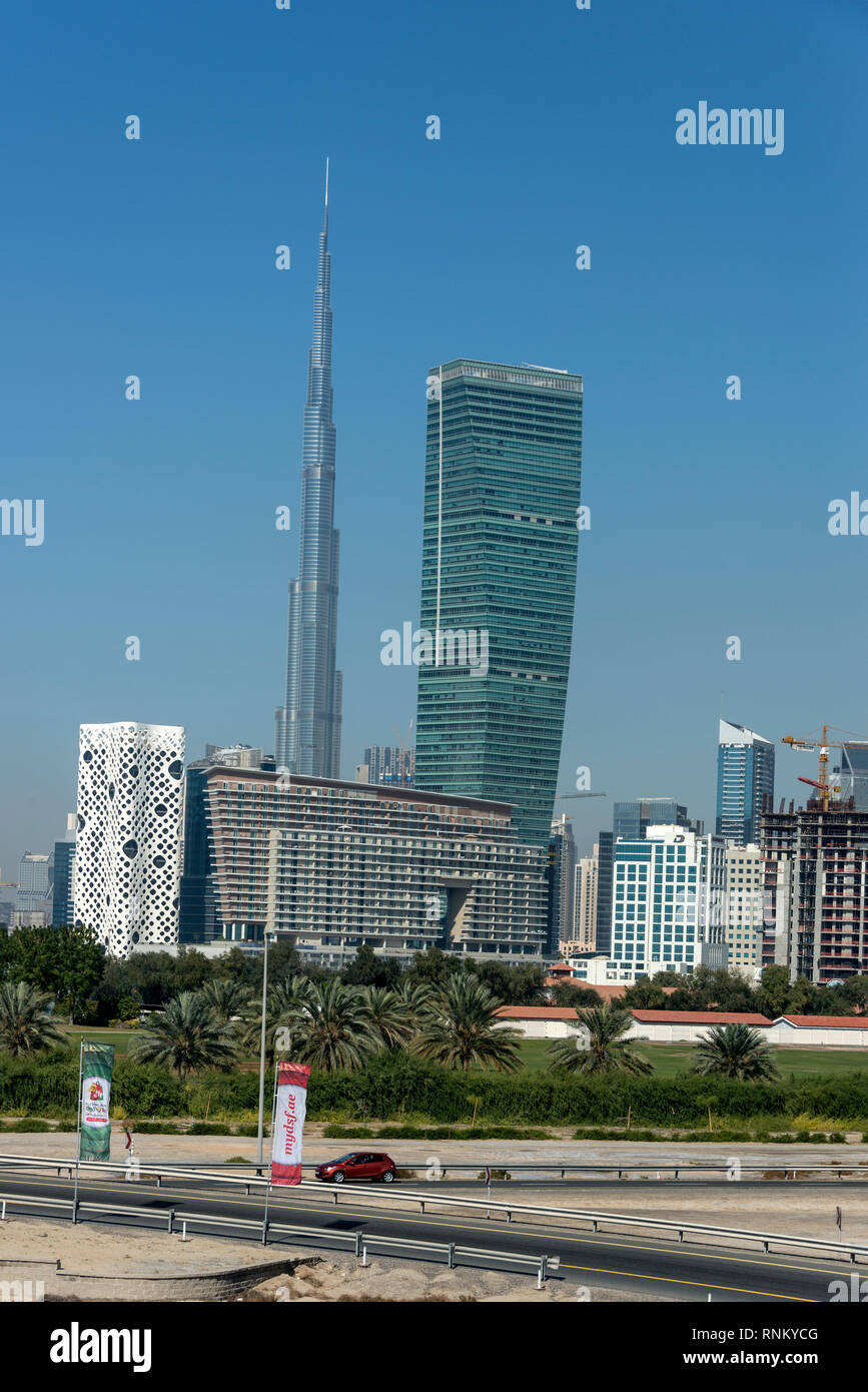Skyline of downtown Dubai including the tall kilometre high metal