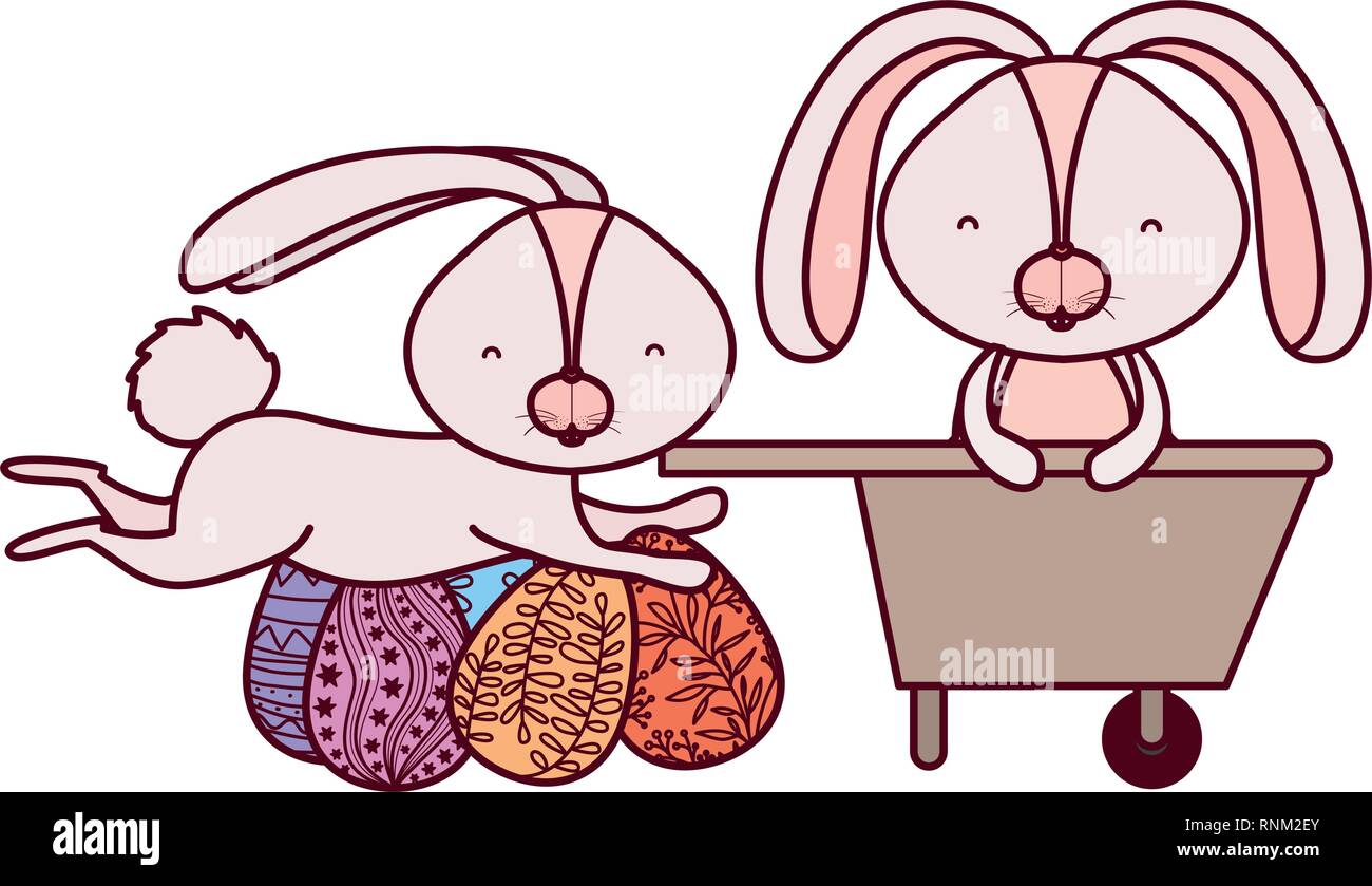 bunnies with wheelbarrow and easter egg icon Stock Vector Image & Art ...