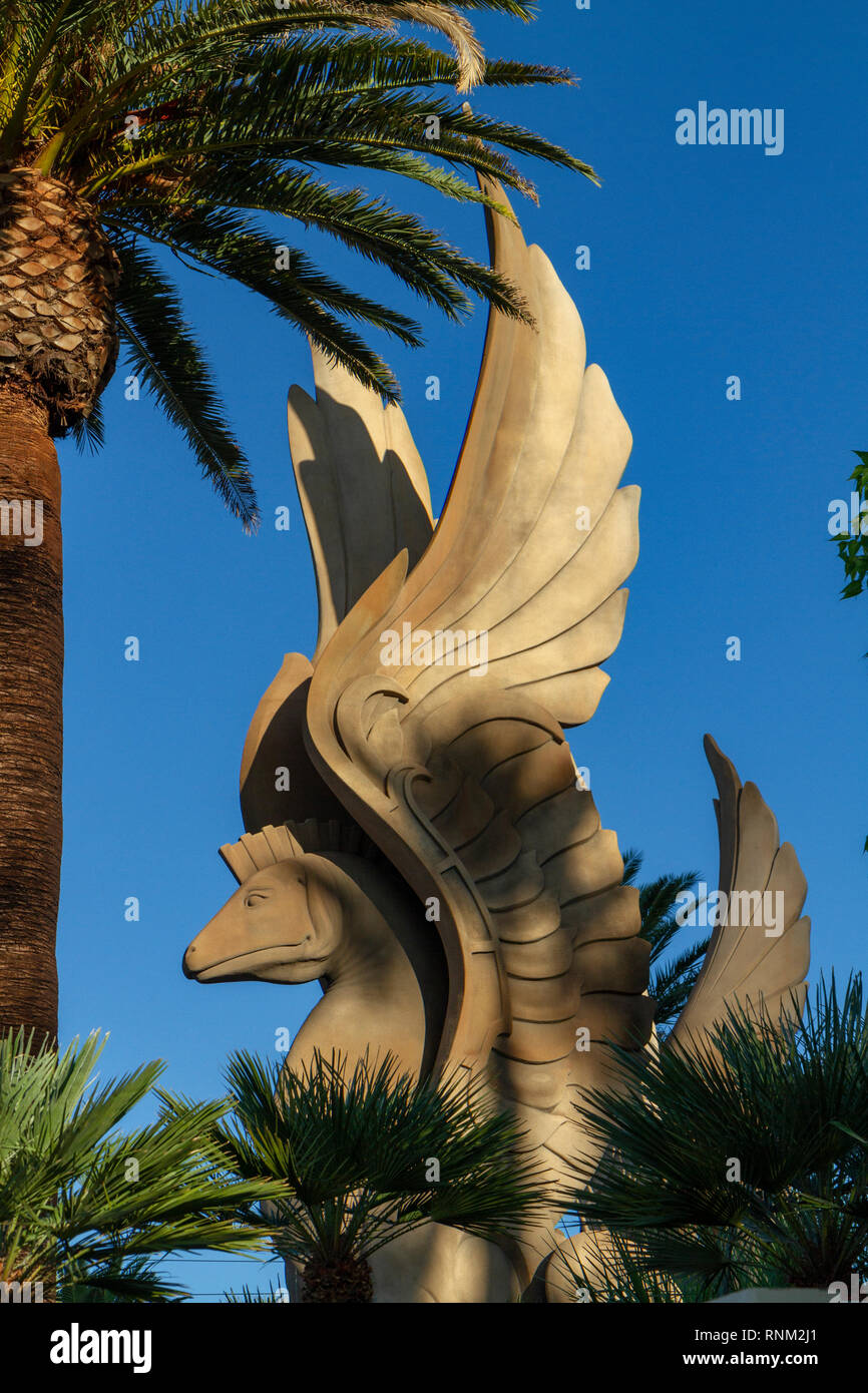 'Dragon' feature in the gardens in front of the Mandalay Bay Resort hotel on The Strip in Las Vegas, Nevada, United States. Stock Photo