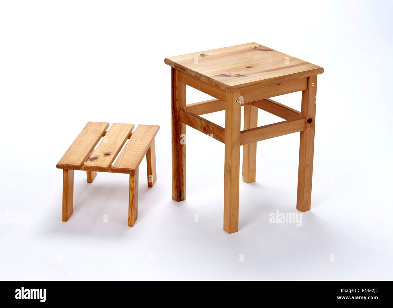 Footstool and stool made of wood. Germany. Stock Photo