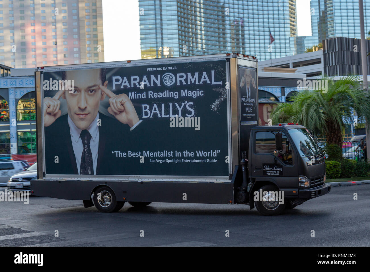 Mobile ad for the Paranormal Mind-Reading Magic Show on The Strip in Las Vegas, Nevada, United States. Stock Photo